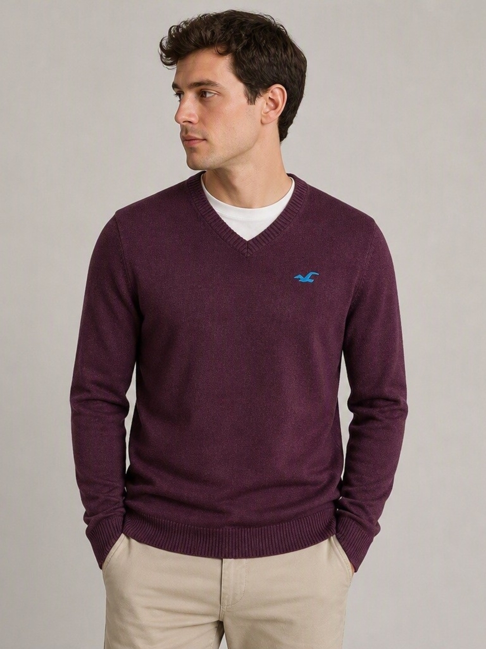 Hollister maroon V‑neck sweater M men Old Money Minimalist Chic fall Office